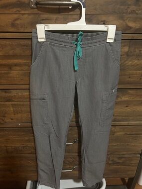 Figs Gray Yola Pants with Teal Drawstring XXS Petite Healthcare/ Vet Medicine
